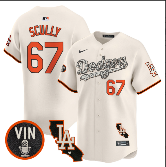 Men Los Angeles Dodgers #67 Scully 2025 cream Limited Stitched Jersey style 2->los angeles dodgers->MLB Jersey